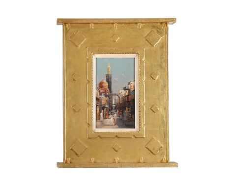 CONTINENTAL SCHOOL ( 20TH CENTURY) CAIRO STREET SCENE Oil on canvas Indistinctly signed (lower right) 32 x 18.5cm (12½ x 7¼ i
