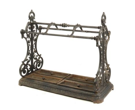 A Carron Foundry cast iron stick stand  circa 1870 the four lift out trays with Victorian diamond registration stamp 92cm.; 3