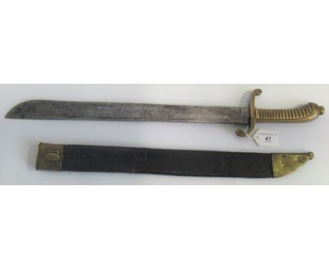 A German Saxon Faschinenmesser short sword, MK845, marked 105R.7185 in brass mounted leather scabbard. 