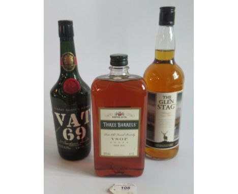 A 1 litre bottle of Glen Stag Blended Scotch Whisky, 40% vol, together with a bottle of VAT 69 Finest Scotch Whisky and a bot