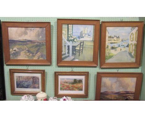Wintz, a pair of oak framed and glazed prints, harbour scenes, together with a pair of oak framed and glazed prints of Irish 
