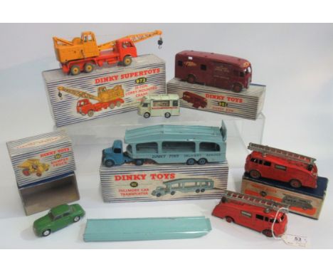 A collection of Dinky Super Toys, to include: 20 ton lorry mounted crane 972,  Pullmore car transporter 982, horse box 981, D