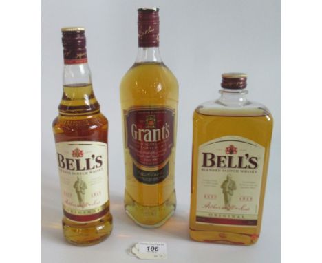 A 1 litre bottle of Grant's Blended Scotch Whisky a Family Reserve, 43%, together with two bottles of Bell's Blended Scotch W