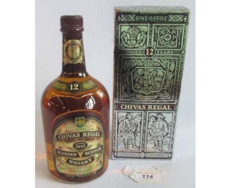 A 1 litre bottle of 12 year old Chivas Regal Blended Scotch Whisky, 43% GL.