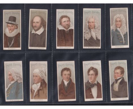 Cigarette cards, Player's, Famous Authors & Poets (Narrow) (set, 20 cards) (most with light foxing to backs, fair/gd)