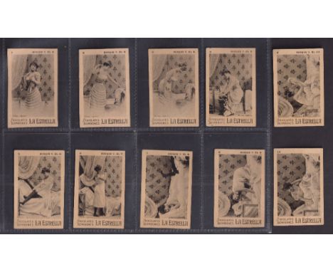 Trade cards, Spain, La Estrella Chocolates, 3 'M' size sets, 'Ultimo cigarro' (10 cards), 'El Bafio' (14 cards) & 'La Mascari