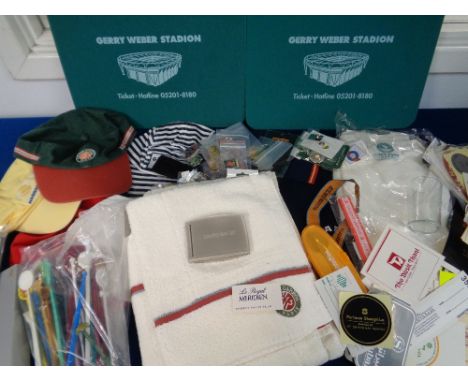 Tennis, a collection of assorted memorabilia to include Roland Garros towels, Copa Davis polo shirt, Gerry Webber Open sweats