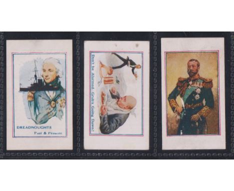 Cigarette cards, Army Pictures Cartoons etc, 3 cards from 3 different issuers, Outhwaites - Nelson, J M Brown - King George, 