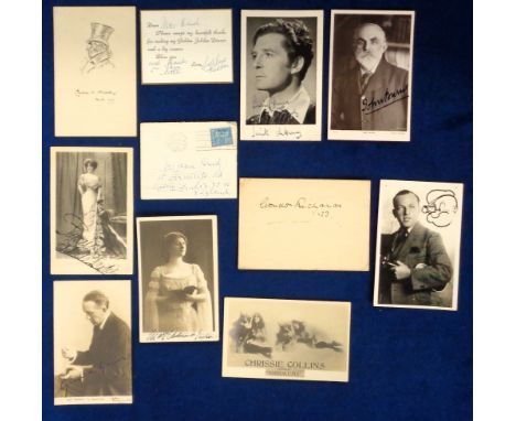 Autographs, a mixed selection of 10 signed postcards and postcard size photographs, and envelope and thank you card, signed b