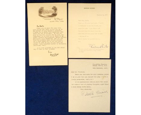 Autographs, 3 signed typed letters, all on headed (addressed) writing paper. Includes signed letter from Richard Burton to Mr