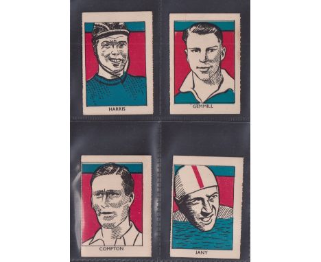 Trade cards, M M Frame, Sports Stars, four cards, 'M' size, no 20 Reg Harris (Cycling), no 26 Bob Gemmill (Rugby), no 29 Deni