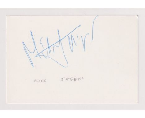 Autographs, Entertainment, Mick Jagger Rolling Stones lead singer, a blue ink signature on a cream coloured card (approx. siz