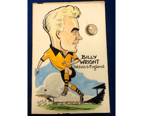 Original artwork, Billy Wright, Wolves &amp; England by Mickey Durling, 1956. Durling was a caricature artist who prepared th