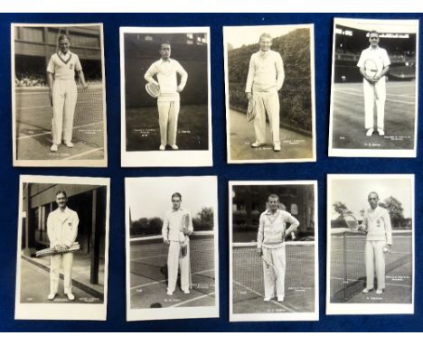 Tennis postcards, Wimbledon, RP's by Trim, male Tennis players, 8 cards inc. H.A. Hare, G.S. Sutter, C.E. Malfroy, A. Merlin,