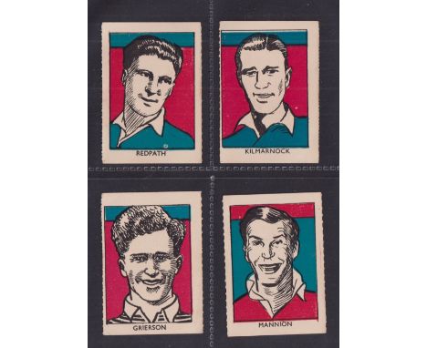 Trade cards, M M Frame, Sports Stars, Footballers, four cards, 'M' size, no 1 Redpath Motherwell, no 2 Kilmarnock, no 4 Grier