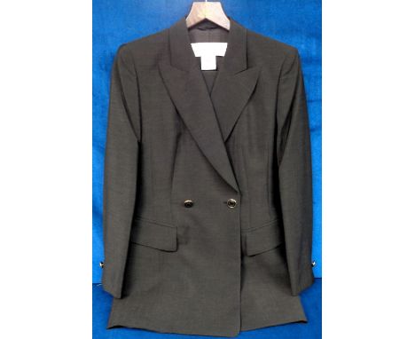 Designer Clothing, Escada Margaretha Ley chocolate brown 50% new wool 50% mohair trouser suit (chest 35", length 29", waist 2