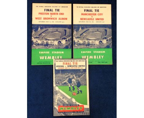 Football programmes, three FA Cup Finals, Arsenal v Newcastle Utd 1952, Preston v WBA 1954 &amp; Manchester City v Newcastle 