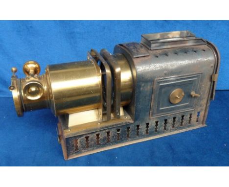Collectables, 2 Victorian magic lanterns to comprise a Walter Tyler brass and iron Helioscope Lantern converted to take an el