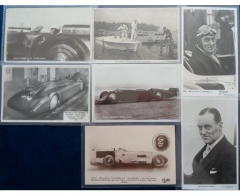 Postcards, Transport, a selection of 7 RPs of UK land and water speed record holders. Includes Major Segrave in his Golden Ar