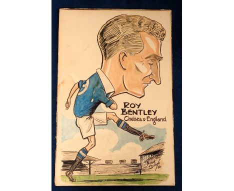 Original artwork, Roy Bentley, Chelsea &amp; England, by Mickey Durling, 1956. Durling was a caricature artist who prepared t