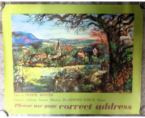 Collectables, Poster, original lithograph poster depicting Iwerne Minster, with artwork by John Minton, issued by the General
