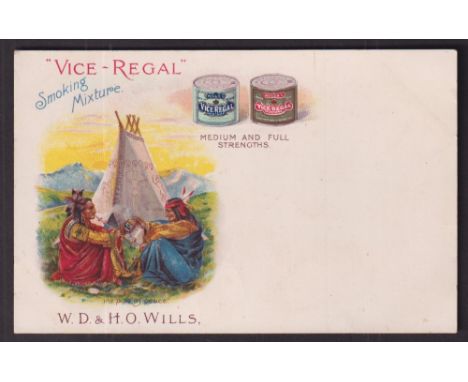 Tobacco advertising, Wills, Advertising postcard showing native Americans smoking pipe with advert for 'Vice Regal Smoking Mi