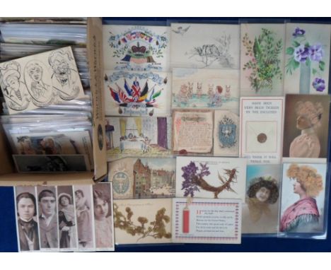 Postcards, Novelty, a collection of 207 various Novelty cards to include silks, Hold To Light, hand painted, applied, feather