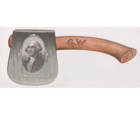 Cigarette card, USA, Kinney Bros, non-insert die-cut card in the shape of an axe with 'G.W.' & George Washington inset pictur