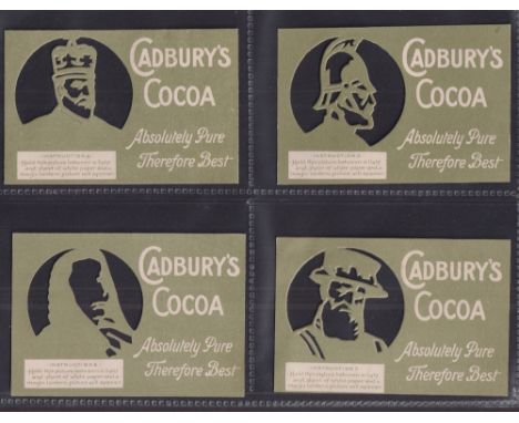 Trade cards, Cadbury's, Heads in Outline, 'XL' size, four cards, Beefeater, King Edward VII - Head in Crown (sl back damage),