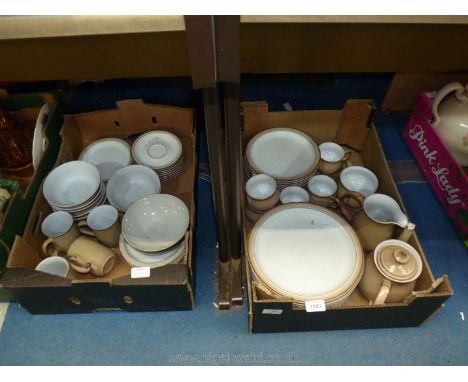 A mixture of Denby dinner, tea and coffee are to include; ten dinner plates, nine dessert plates, four side plates, seven sau