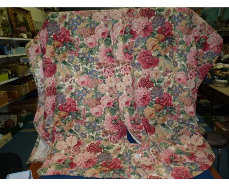 Two pairs of Peony and Rose patterned Curtains, 48'' wide x 46'' drop and 72'' wide x 52'' drop.