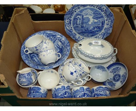 A small quantity of blue &amp; white china to include; Furnivals cups &amp; saucers, John Haddock &amp; Sons tureen with sauc