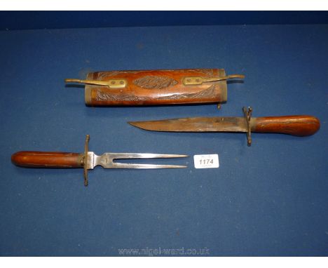 A vintage wood and brass carving set, some rust and wear.
