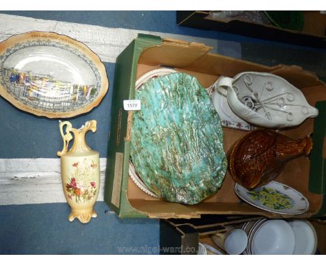 A quantity of china including a Royal Albert 'Primrose' display plate, Beswick flower trough, large Studio pottery dish, Numn