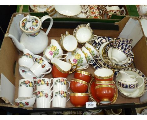 A diamond china breakfast set with blue &amp; gold borders, a fruit and cream coffee set, Imperial cups &amp; saucers and a P