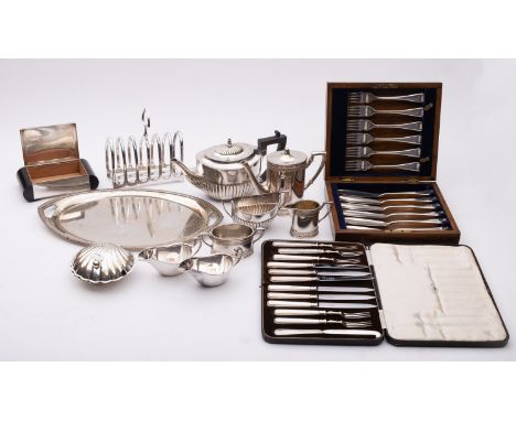 A mid 20th century German silver plated coffee service by Schwatz & Stiener, comprising tray, coffee pot, cream jug and sugar