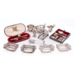 A mixed group of silver and silver plate;