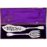 A cased pair of Fiddle, Thread and Shell fish servers by Henry Holland (of Holland,