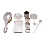 A mixed group of silver and silver plate; including a cigarette case Birmingham 1937,