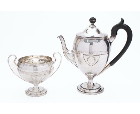 A George V silver coffee pot by Roberts & Belk, Sheffield 1901, vase shape, domed hinged lid with black composite finial, C s