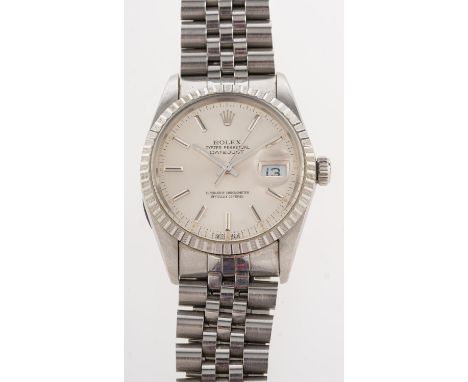 Rolex Oyster Perpetual Datejust gentleman's stainless-steel wristwatch the silvered dial signed Rolex Oyster Perpetual Dateju