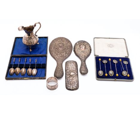 A mixed group of silver; including a Victorian cream jug by Robert Williams & Sons (Robert, James & Josiah Williams), Exeter 