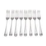 A set of eight George V silver Old English pattern three prong forks by H Aston Ltd, Sheffield 1920,