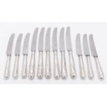 An unusual set of six silver handled table knives by Moses Brent, London 1808,