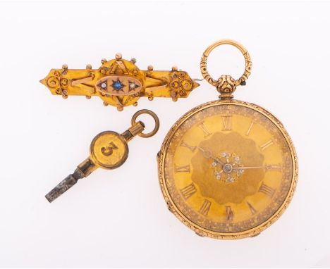 Joseph Hummel, Lynn an 18ct gold open-faced pocket watch the gold dial having a matted centre with three-gold raised decorati