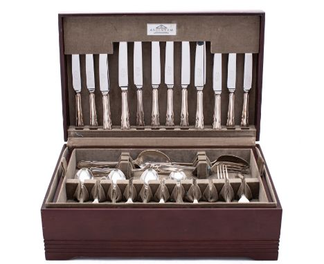 An Elizabeth II silver canteen of flatware by Argentum Ltd, Sheffield 1990,comprising of; Eight table forksEight table knives