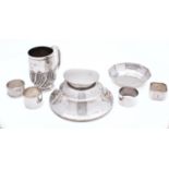 A mixed group of silver and silver plate; including a George V silver dish by C J Vander Ltd,