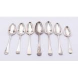 Five 18th century silver Hanoverian pattern tablespoons; three by TW,