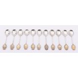 A set of eleven Elizabeth II Common Wealth silver commemorative tea spoons by Tower Mint Ltd,