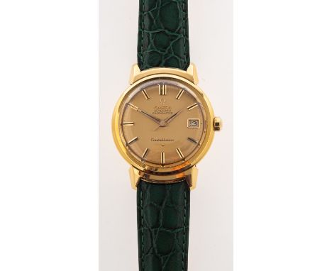 Omega Constellation Automatic, a gentleman's gold Chronometer wristwatch the dial with raised baton numerals and sweep second